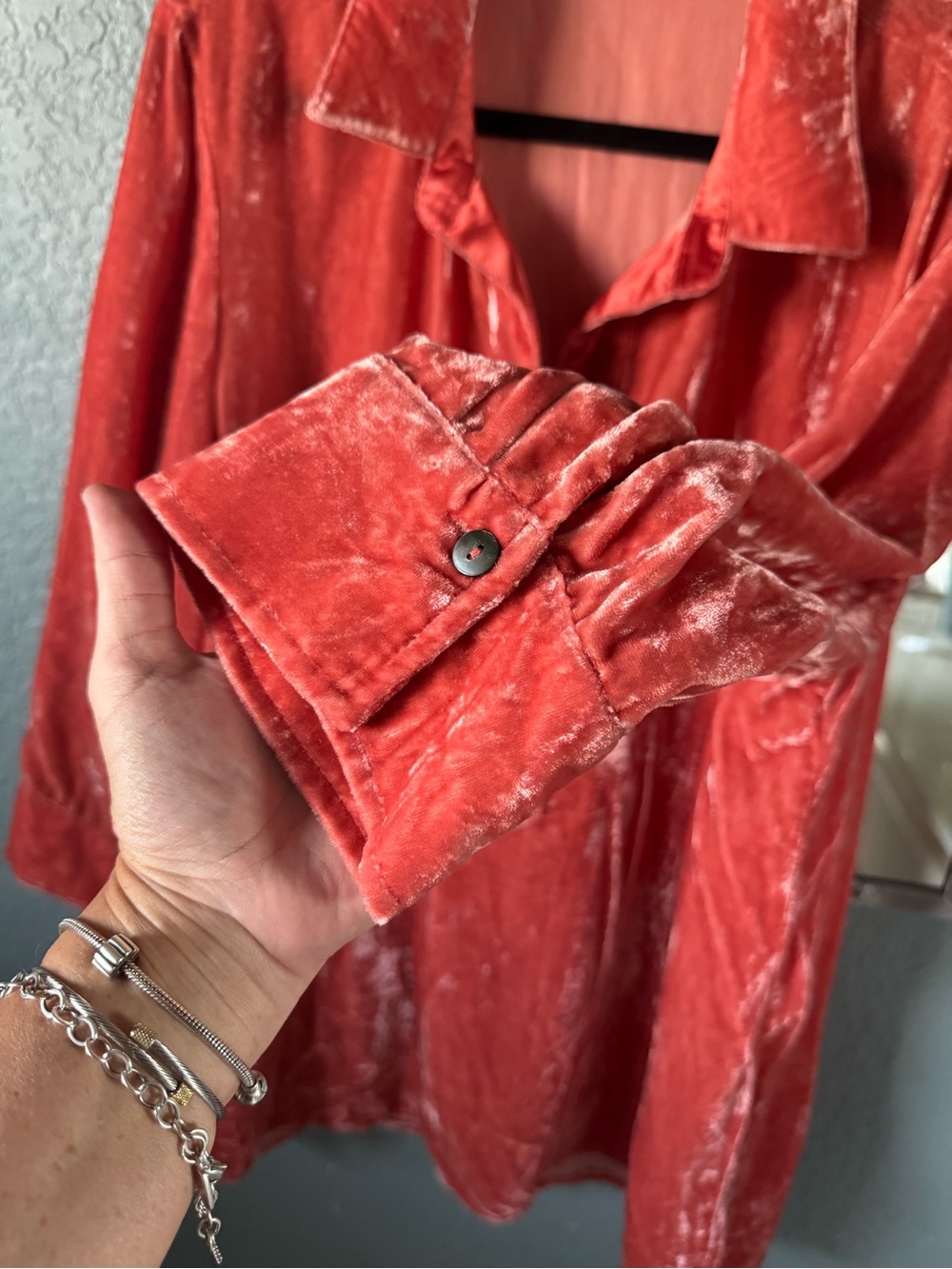 NWT John Mark Crushed Velvet Tunic Dress Crushed Coral Tea Length Sleeve Size XL